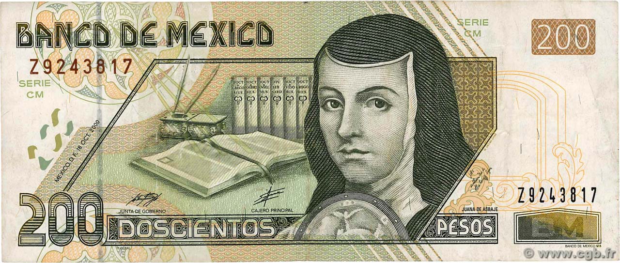 200 Pesos MEXICO  2000 P.119a MBC