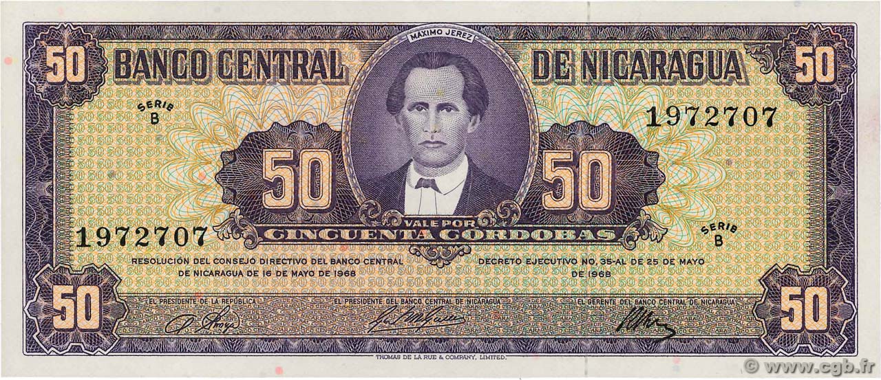 50 Cordobas NICARAGUA  1968 P.119a UNC