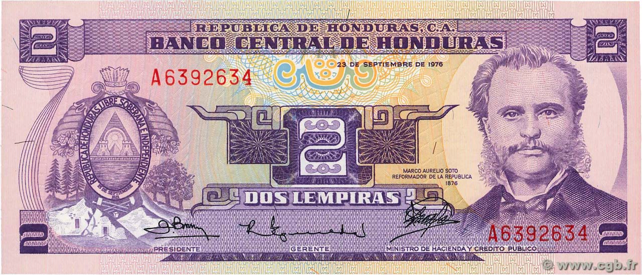 2 Lempiras HONDURAS  1976 P.061 UNC