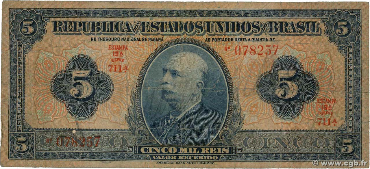 5 Mil Reis BRASIL  1925 P.029c RC+