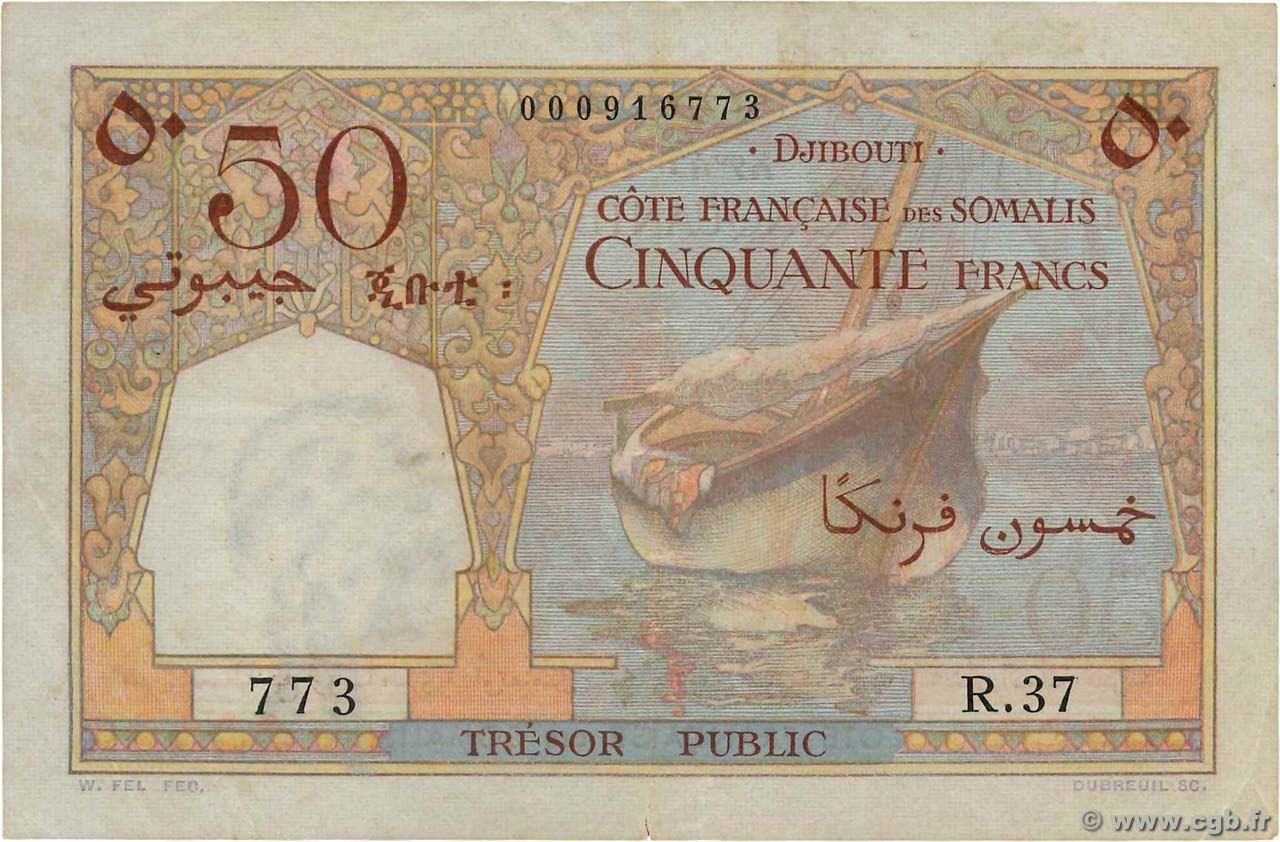 50 Francs YIBUTI  1952 P.25 MBC