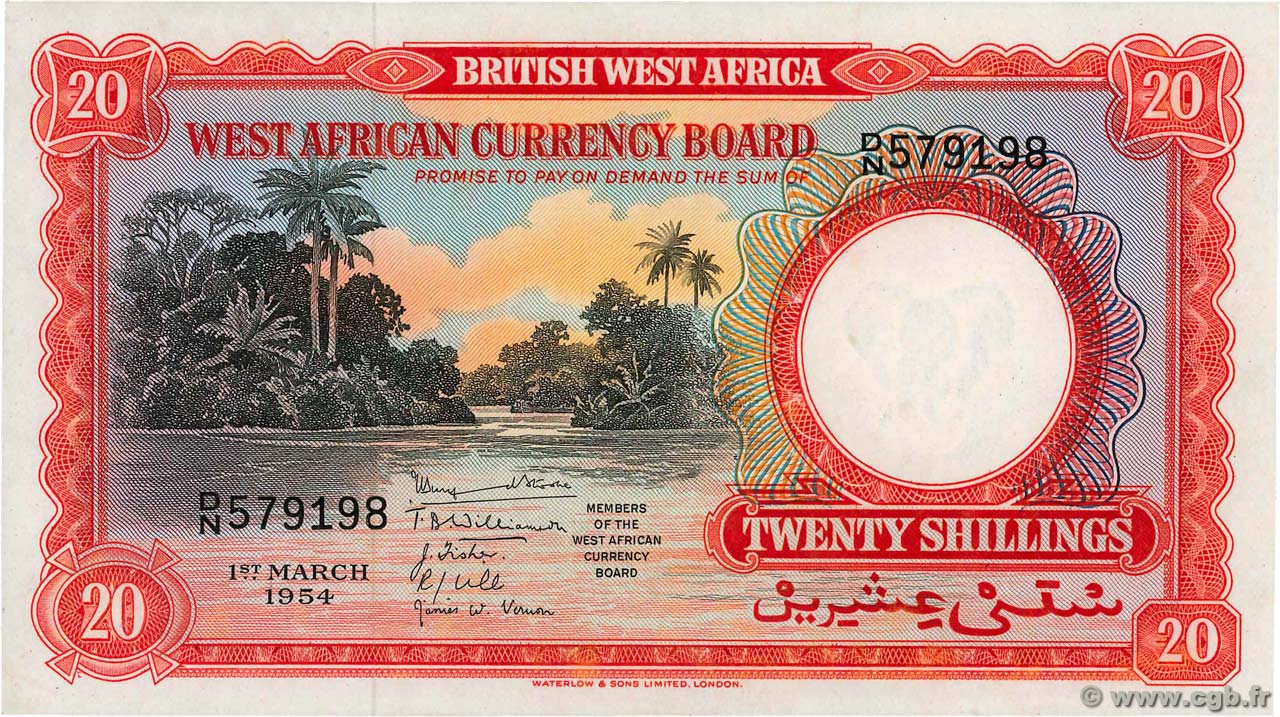 20 Shillings AFRICA DI L OVEST BRITANNICA  1954 P.10a q.FDC