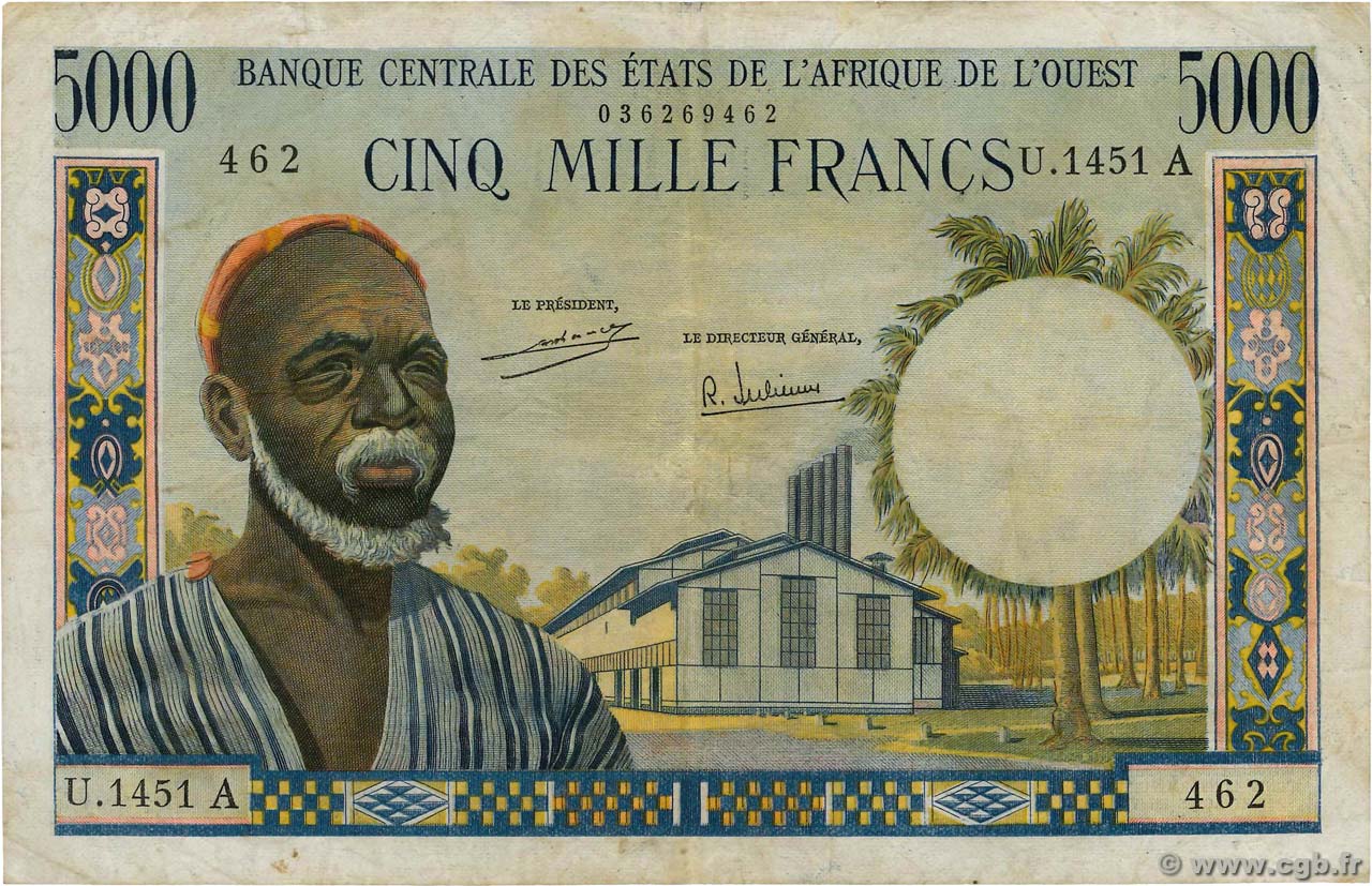 5000 Francs STATI AMERICANI AFRICANI  1966 P.104Af q.BB