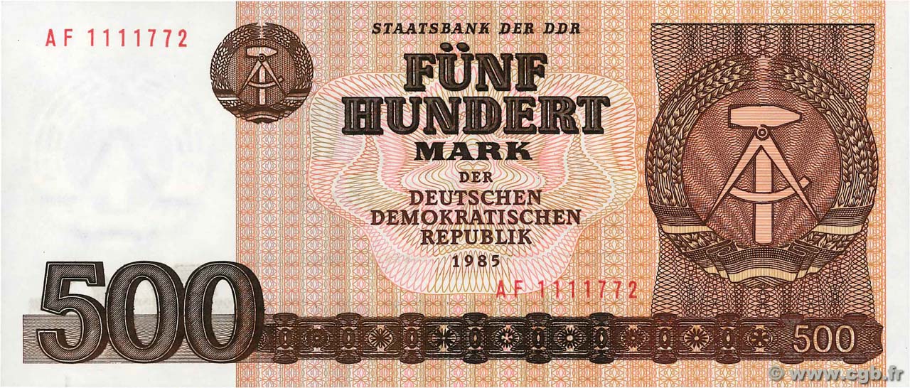500 Mark GERMAN DEMOCRATIC REPUBLIC  1985 P.33 AU