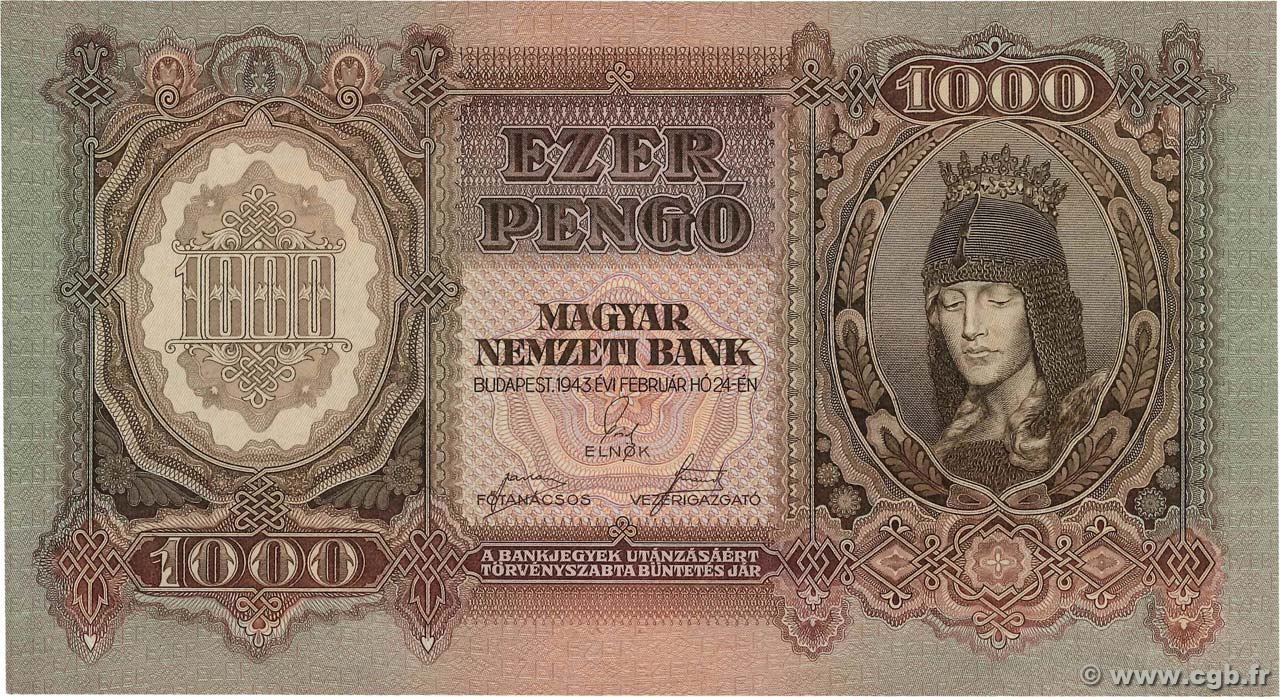 1000 Pengö HUNGARY  1943 P.116 UNC-