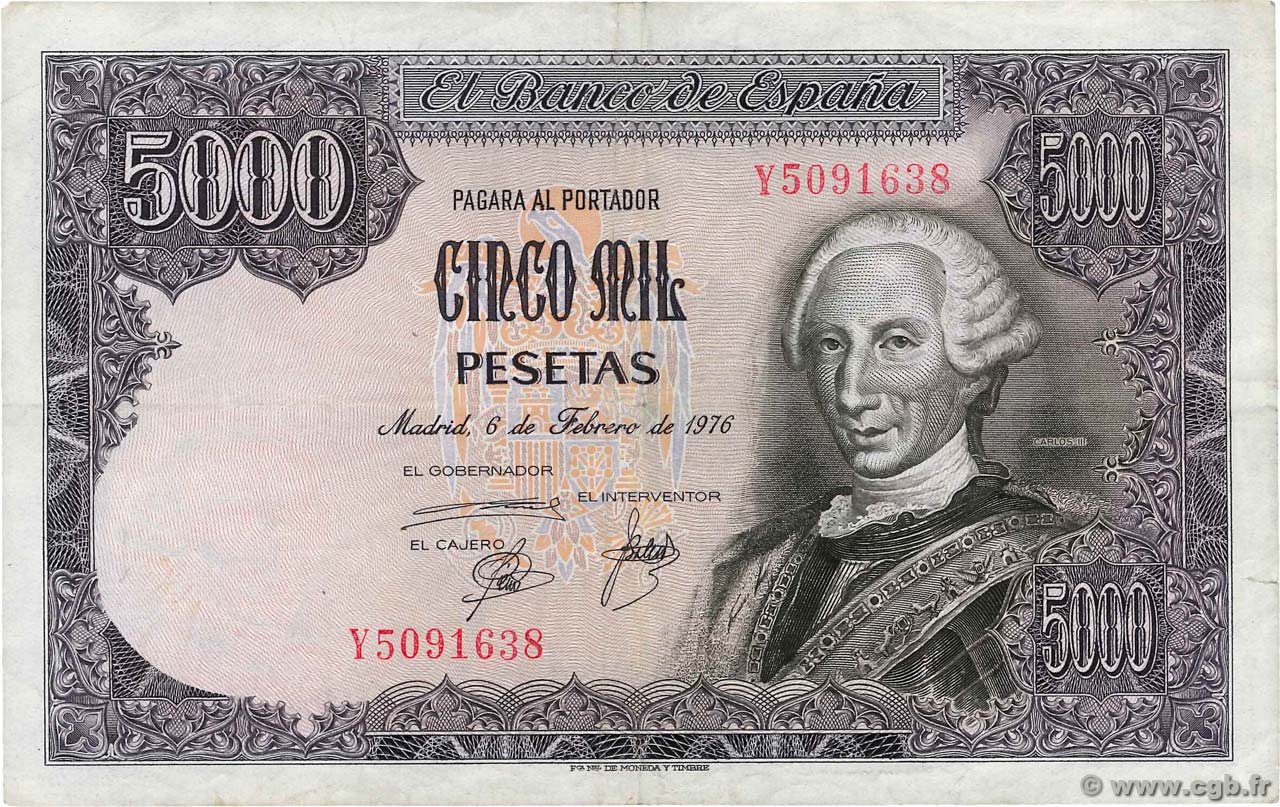 5000 Pesetas SPANIEN  1976 P.155 fSS