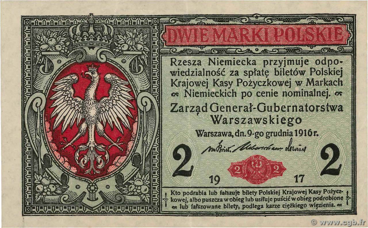 2 Marki POLONIA  1917 P.009 SPL