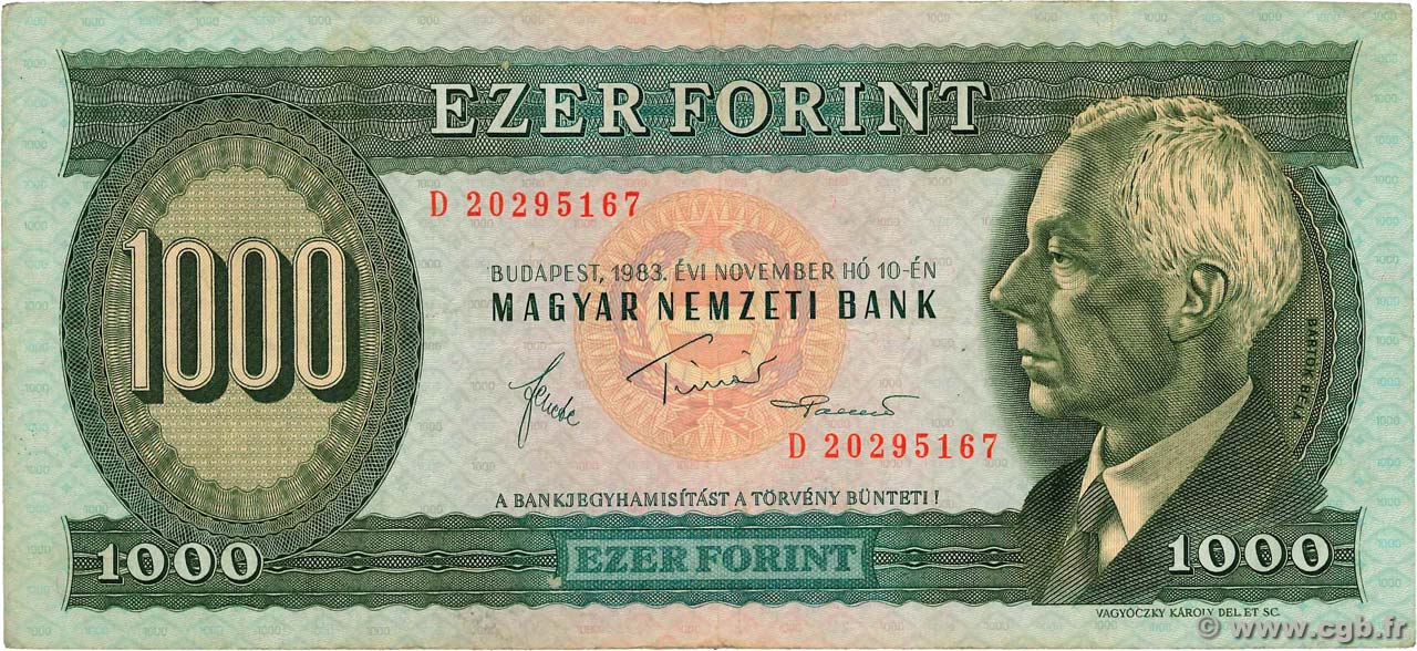 1000 Forint UNGARN  1983 P.173b SS
