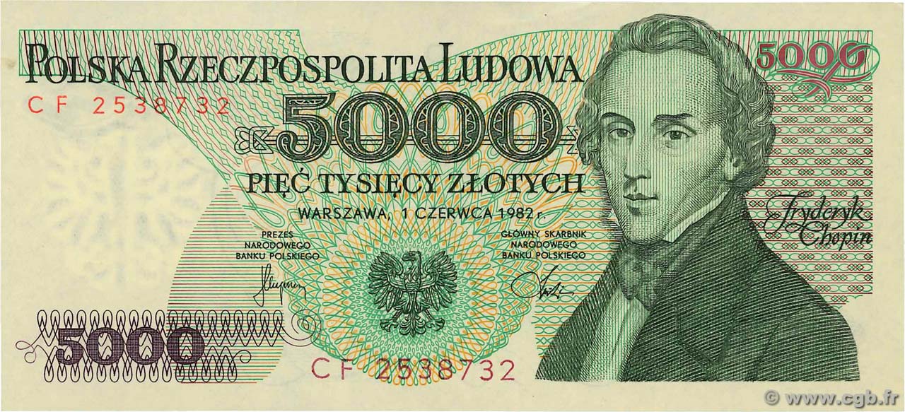5000 Zlotych POLAND  1982 P.150a UNC-