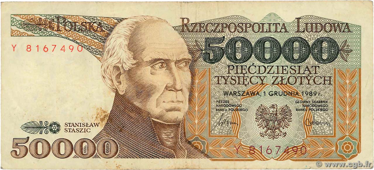 50000 Zlotych POLONIA  1989 P.153a MB