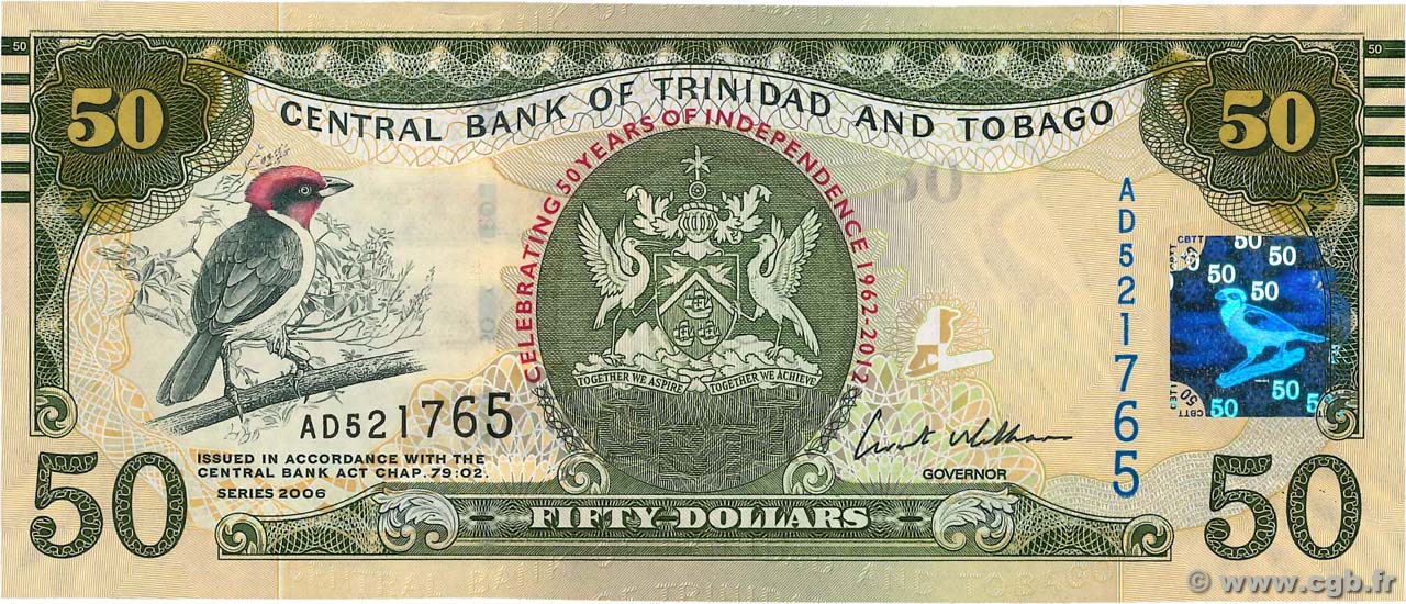 50 Dollars TRINIDAD Y TOBAGO  2012 P.53 SC+