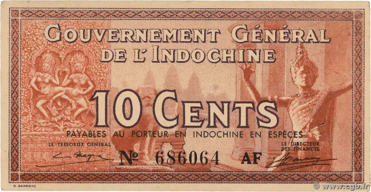 10 Cents INDOCINA FRANCESE  1939 P.085c q.FDC