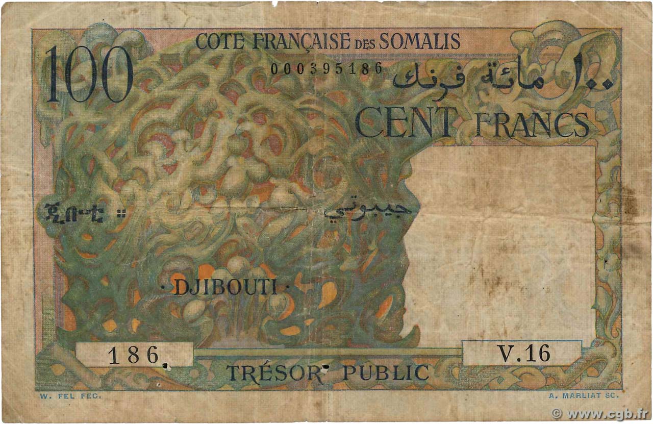 100 Francs DJIBOUTI  1952 P.26 TB