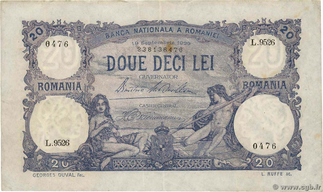 20 Lei ROMANIA  1929 P.030 VF