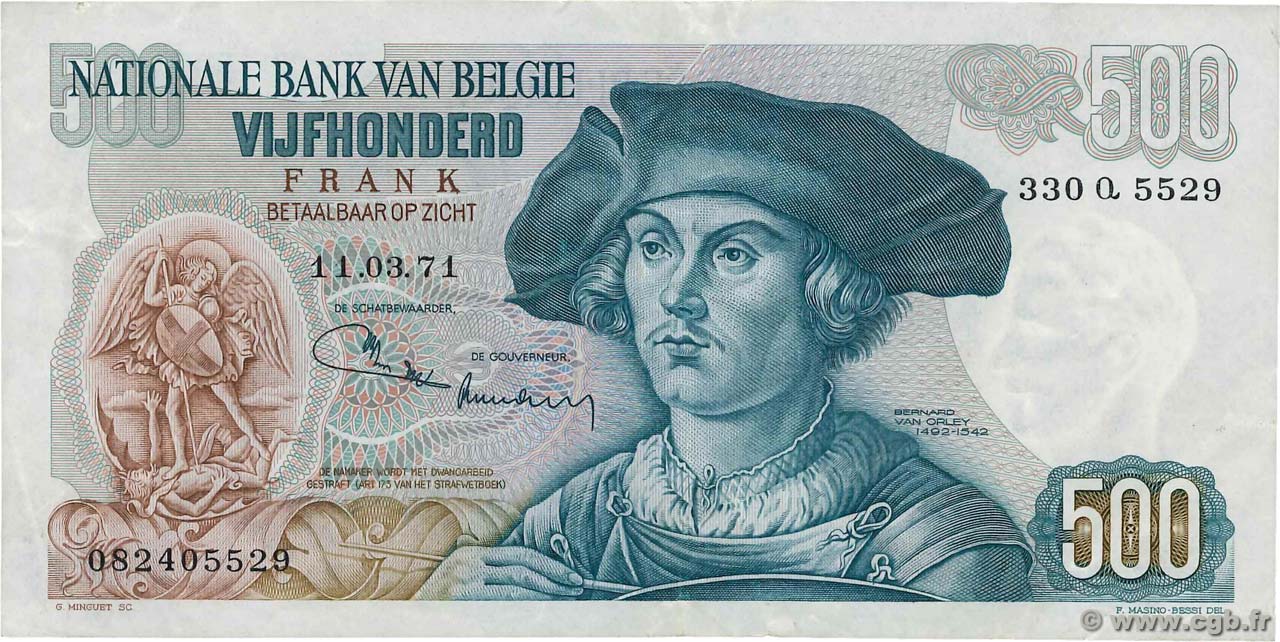 500 Francs BELGIUM  1971 P.135b VF