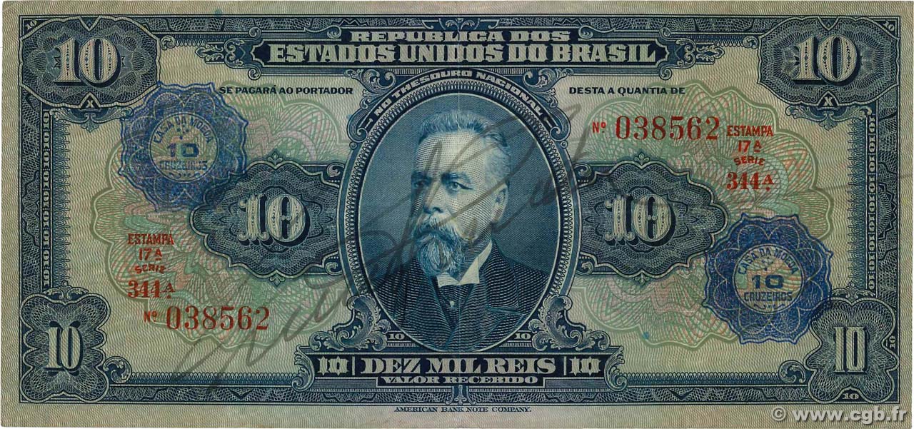 10 Cruzeiros sur 10 Mil Reis BRÉSIL  1942 P.126 TTB