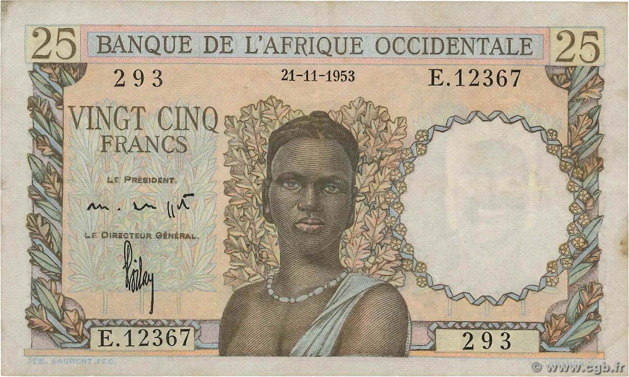 25 Francs AFRIQUE OCCIDENTALE FRANÇAISE (1895-1958)  1953 P.38 TTB