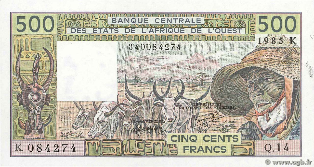 500 Francs WEST AFRICAN STATES  1985 P.706Kh AU+