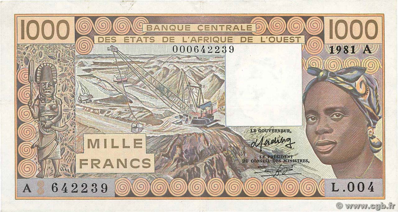 1000 Francs WEST AFRICAN STATES  1981 P.107Ab VF+