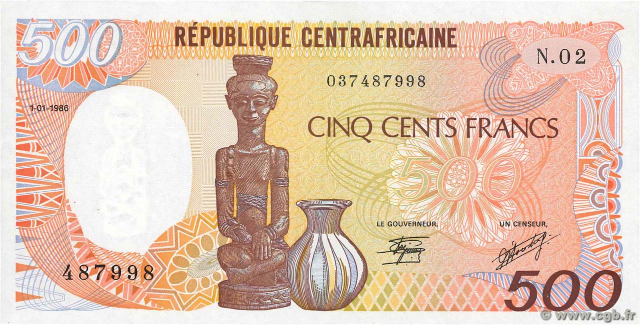 500 Francs REPúBLICA CENTROAFRICANA  1986 P.14b SC+