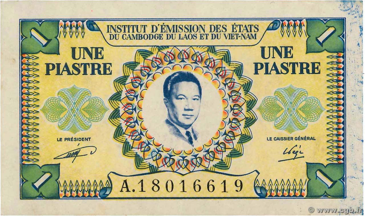 1 Piastre - 1 Dong FRENCH INDOCHINA  1953 P.104 VF - XF