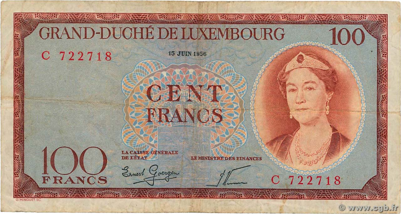 100 Francs LUXEMBOURG  1956 P.50a F