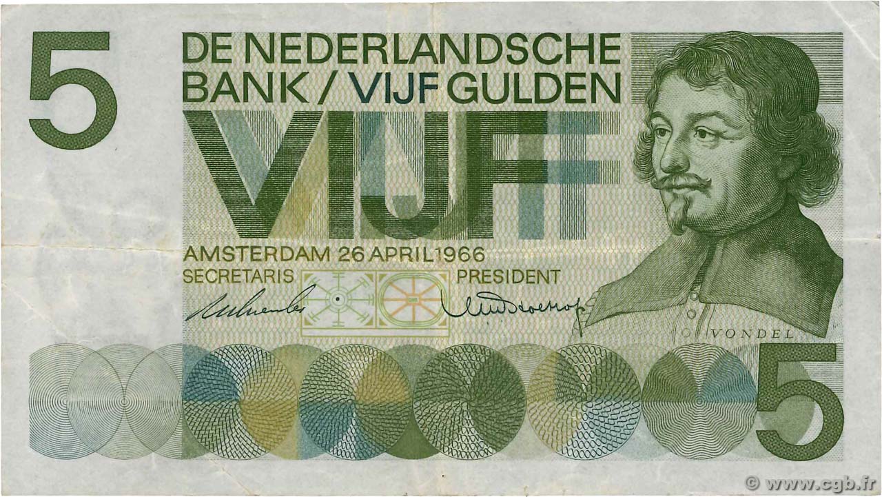 5 Gulden PAYS-BAS  1966 P.090a TTB