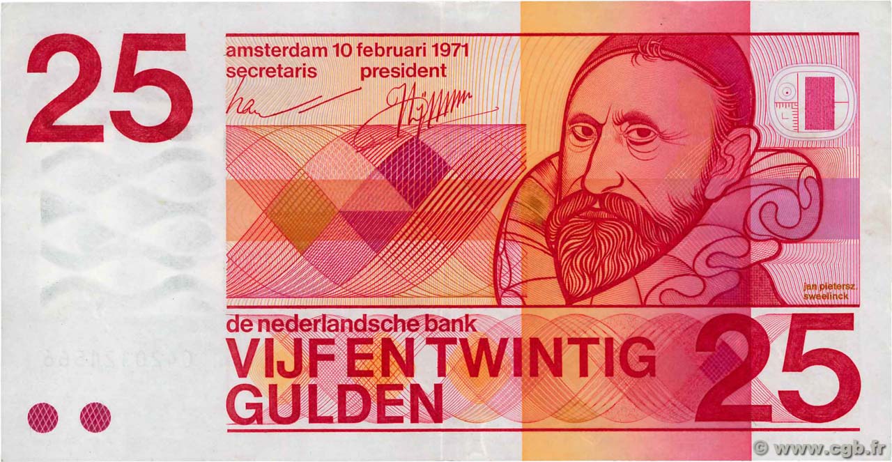 25 Gulden PAíSES BAJOS  1971 P.092a MBC+
