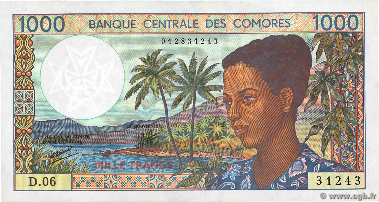 1000 Francs COMOROS  1994 P.11b2 XF