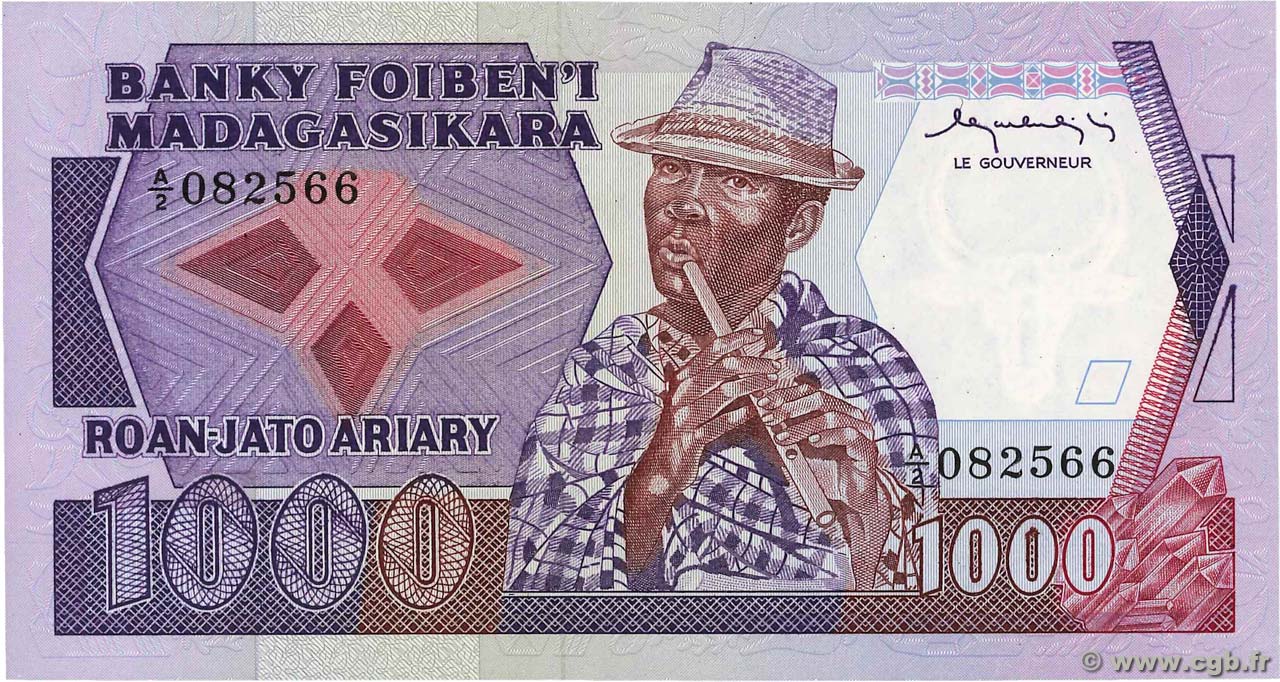 1000 Francs - 200 Ariary MADAGASCAR  1983 P.068a UNC-