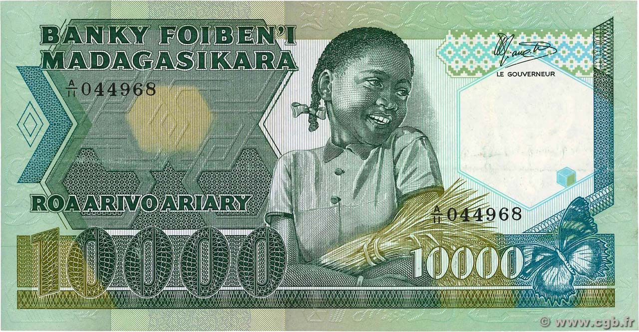 10000 Francs - 2000 Ariary MADAGASKAR  1983 P.070b fVZ