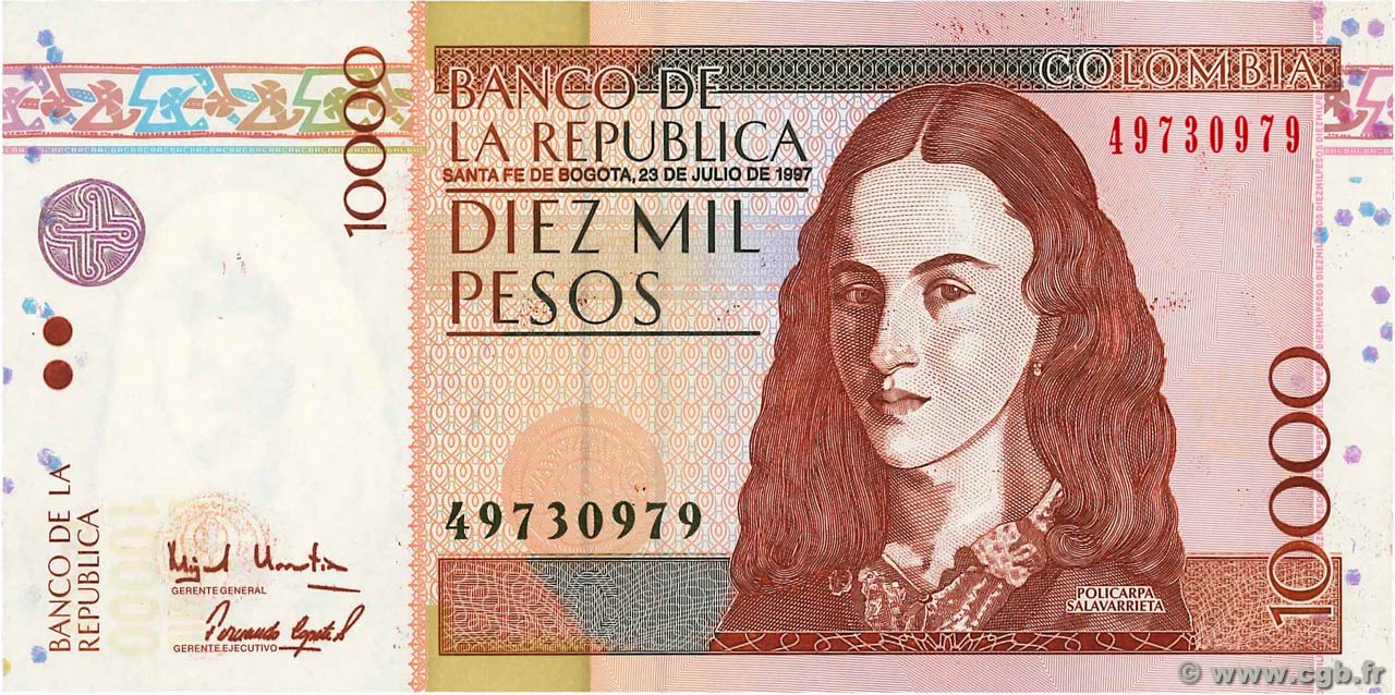10000 Pesos COLOMBIA  1997 P.443 q.FDC