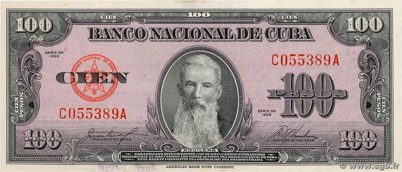 100 Pesos CUBA  1958 P.082c q.FDC