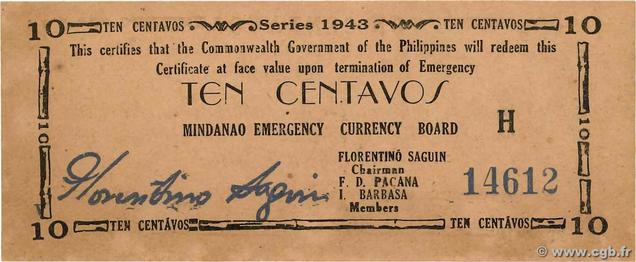 10 Centavos FILIPPINE  1943 PS.482b q.FDC
