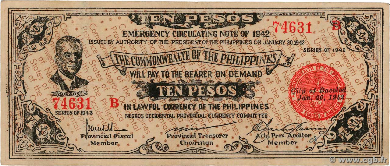 10 Pesos PHILIPPINES  1942 PS.649c SUP