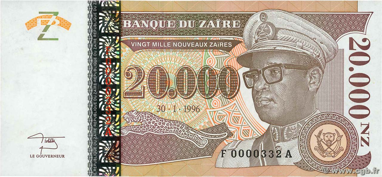 20000 Nouveaux Zaïres ZAÏRE  1996 P.72a NEUF