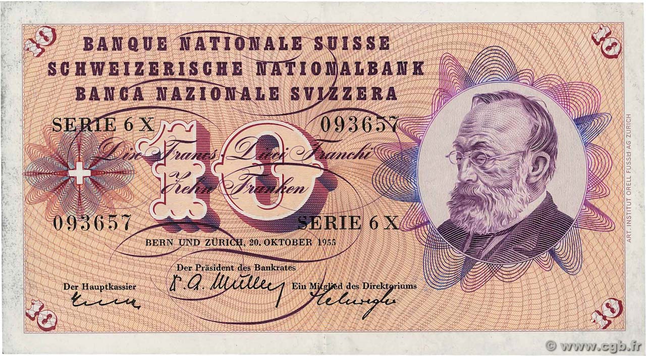 10 Francs SUISSE  1955 P.45b SUP