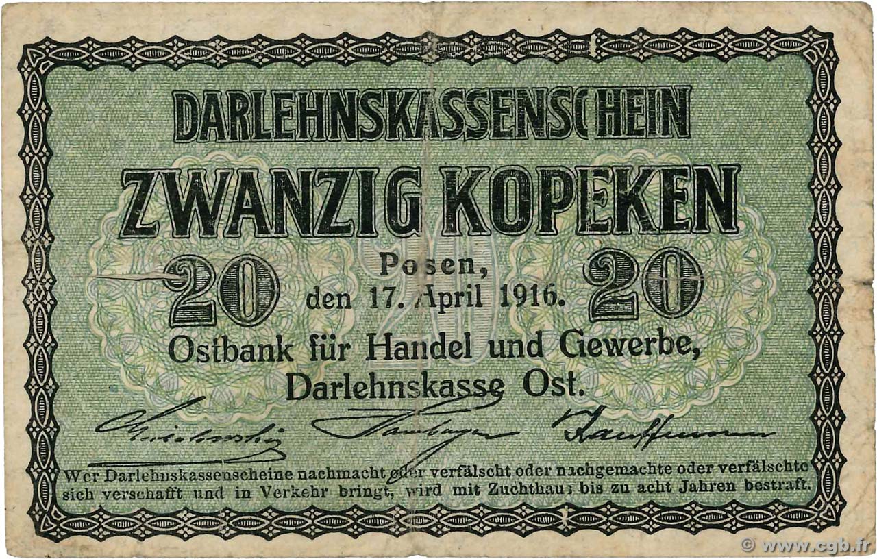 20 Kopeken ALLEMAGNE Posen 1916 P.R120 TTB