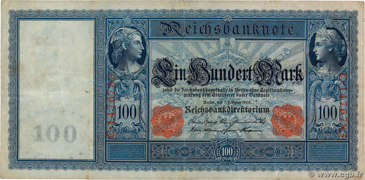100 Mark ALLEMAGNE  1908 P.035 TTB