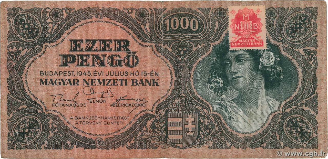 1000 Pengö HUNGARY  1945 P.118b VF
