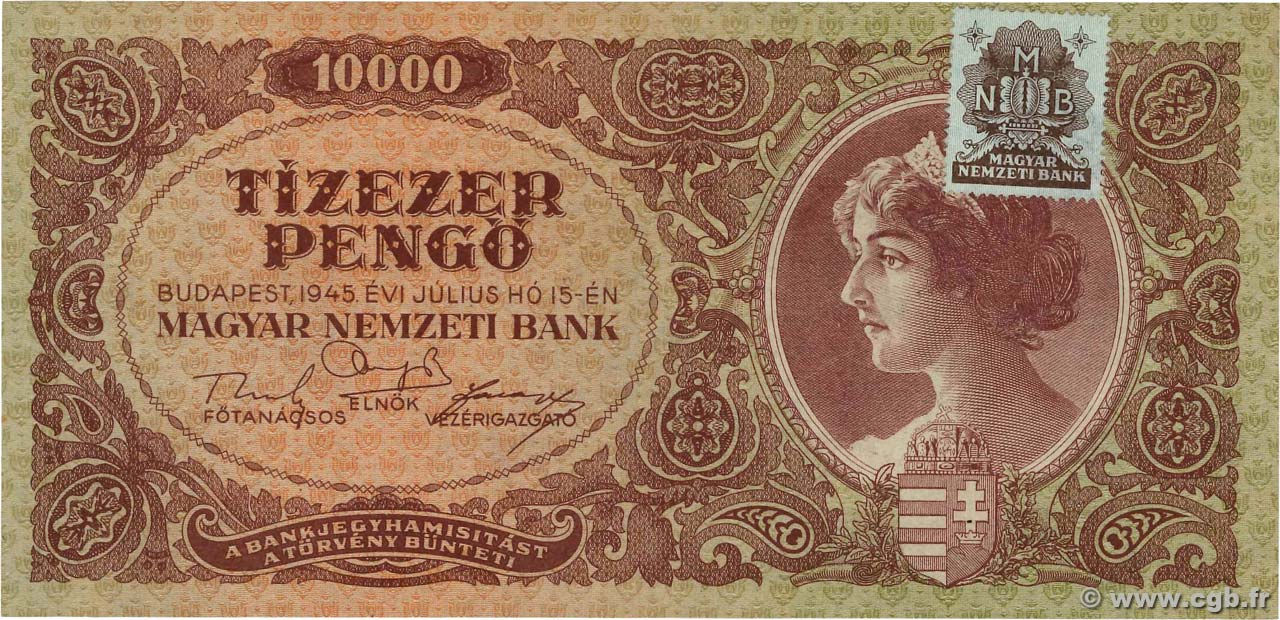 10000 Pengö HUNGRíA  1945 P.119b SC+