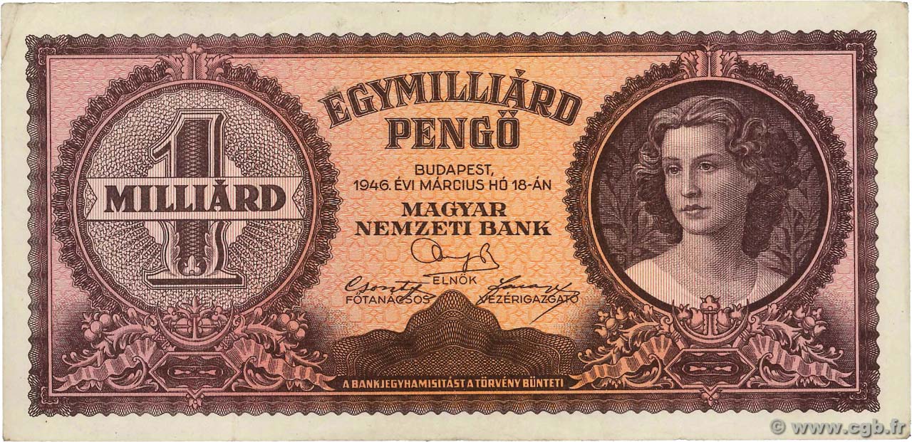1000000000 Pengö HUNGARY  1946 P.125 VF