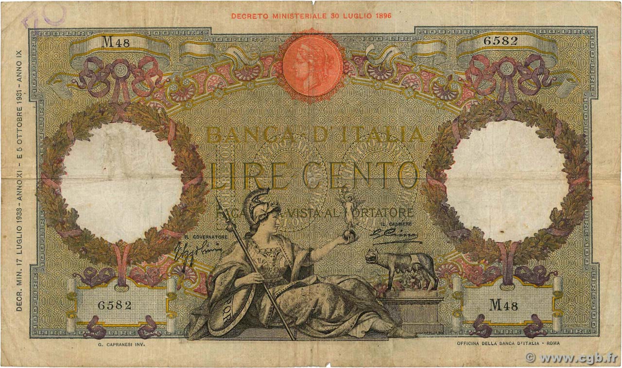 100 Lire ITALIA  1931 P.055a MB