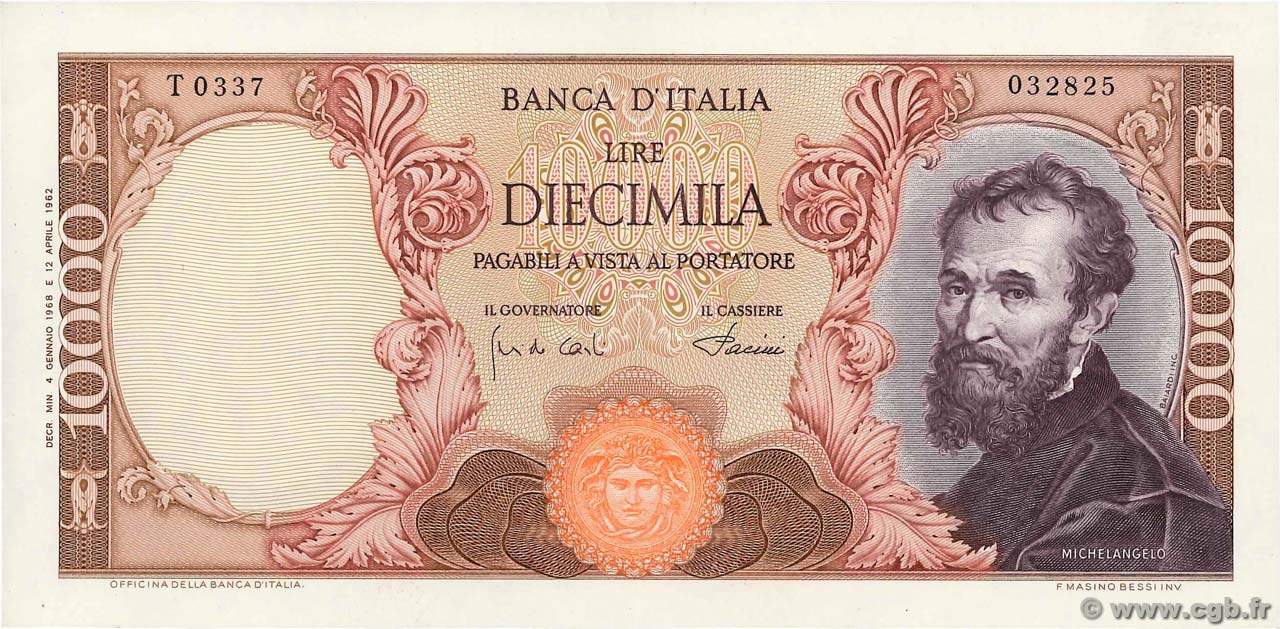 10000 Lire ITALIA  1968 P.097d SC+