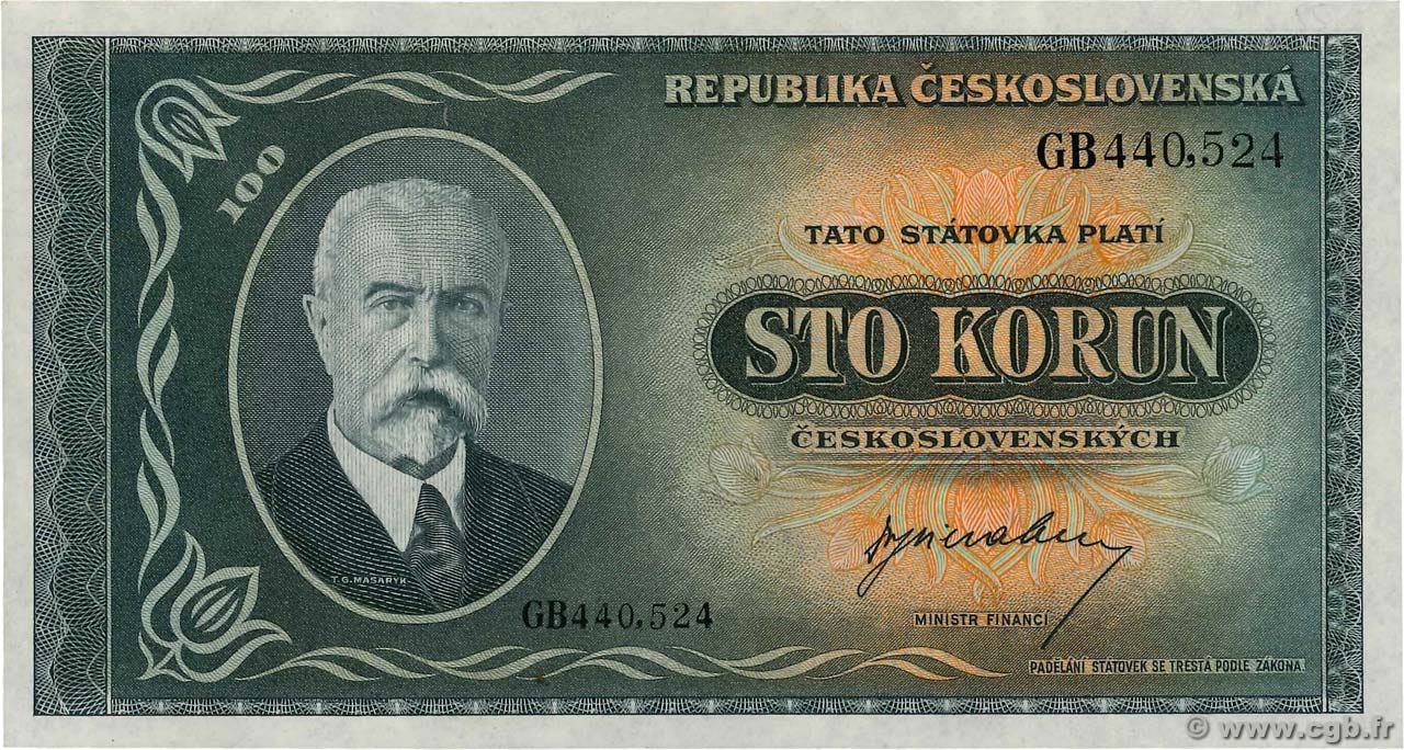 100 Korun TCHÉCOSLOVAQUIE  1945 P.063a SPL