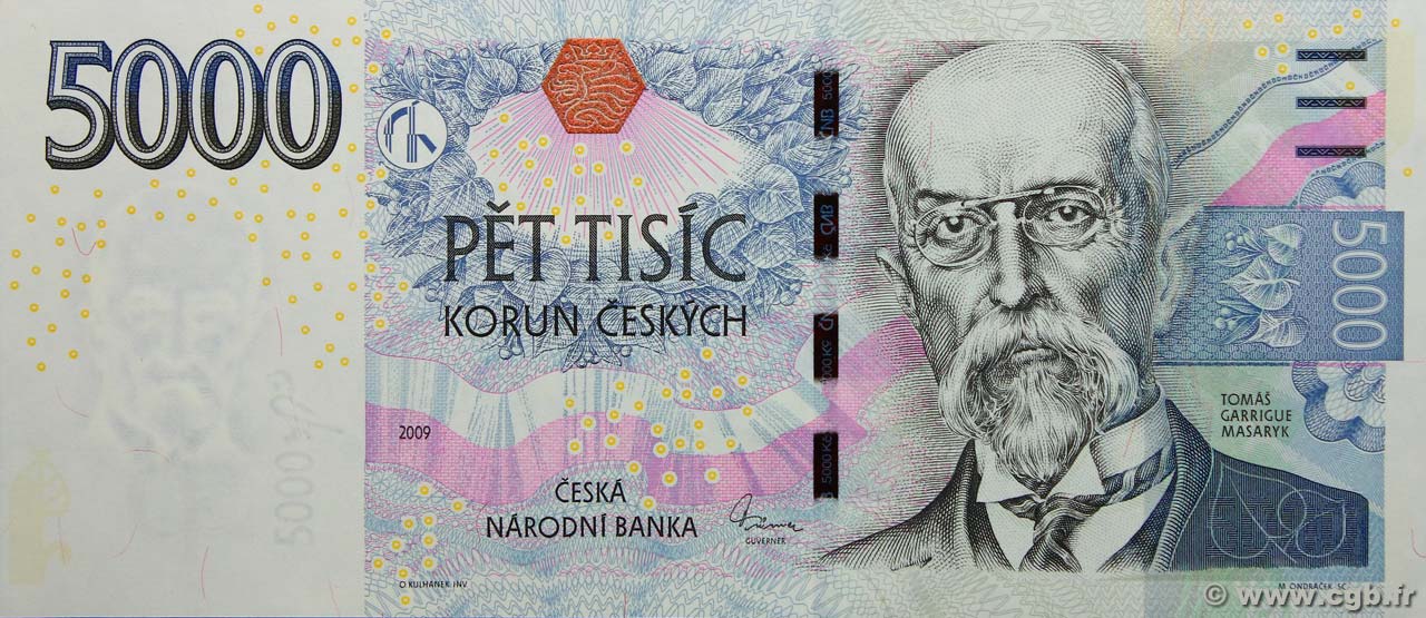 5000 Korun CZECH REPUBLIC  2009 P.27 UNC-