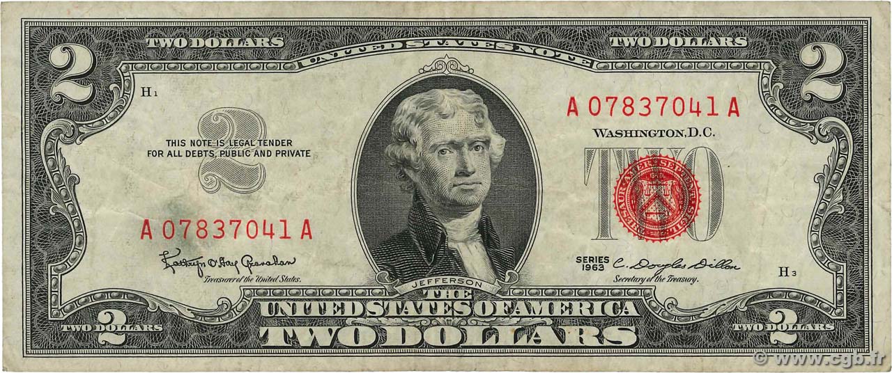 2 Dollars VEREINIGTE STAATEN VON AMERIKA  1963 P.382a SS
