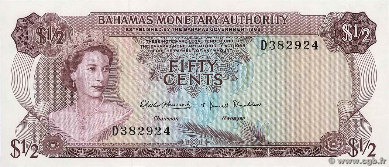 50 Cents BAHAMAS  1968 P.26a ST