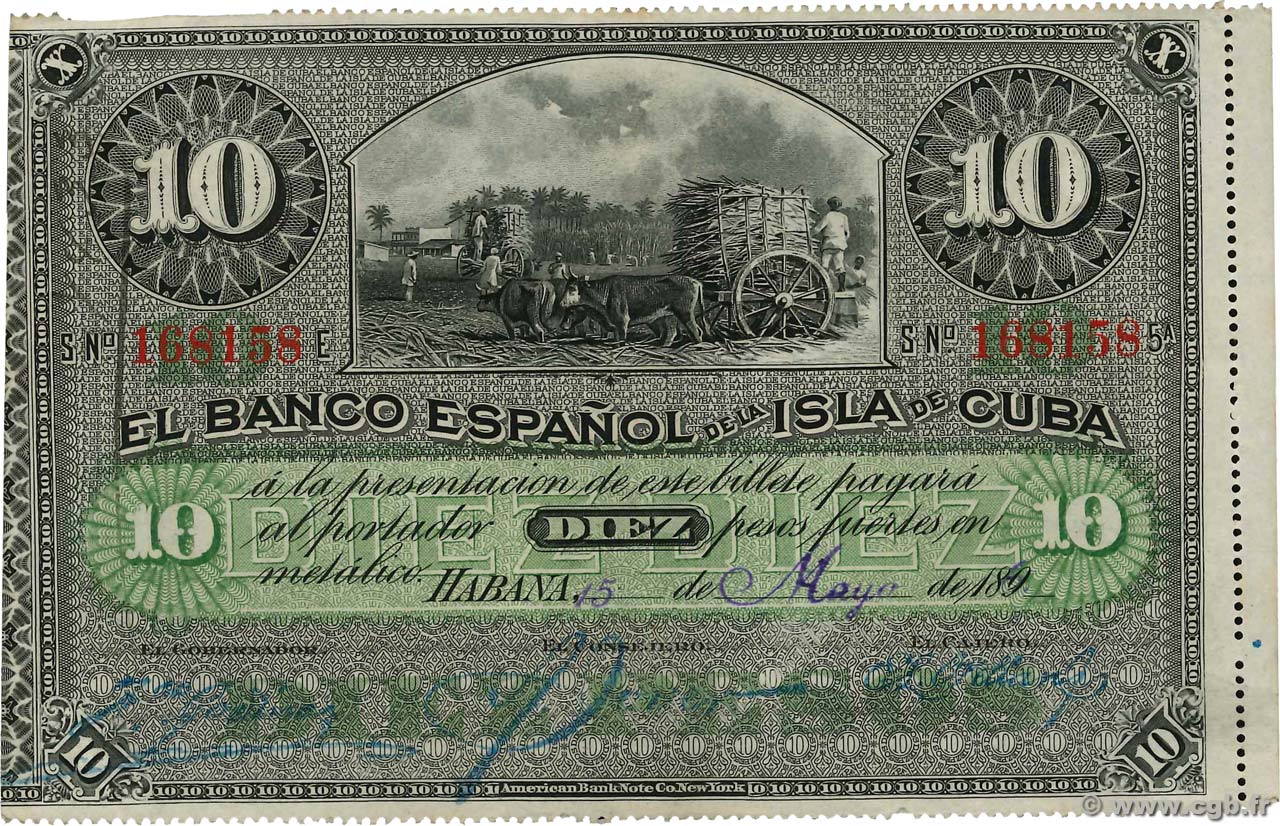 10 Pesos KUBA  1896 P.049a VZ+