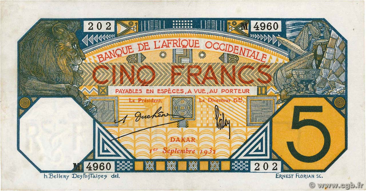 5 Francs DAKAR FRENCH WEST AFRICA (1895-1958) Dakar 1932 P.05Bf XF